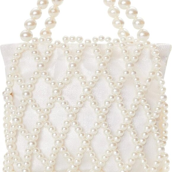 Brand New Pearl Beaded Clutch Purse 8in Silver Elegant Night Bag